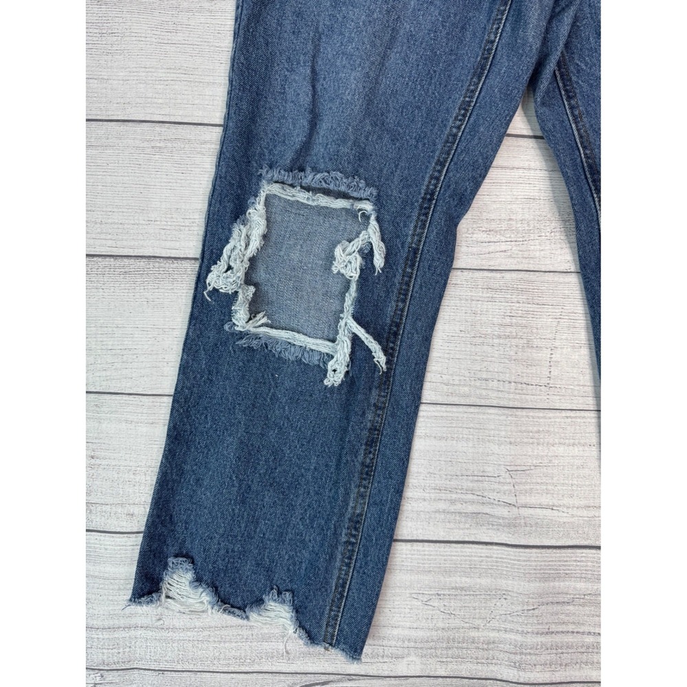 Vanilla Star High Waisted Distressed Straight Leg Jeans Blue Button Fly Size 7 - Picture 2 of 12